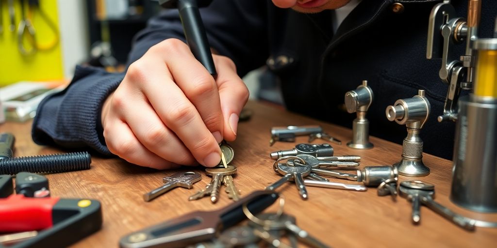 Locksmith working with tools in Bel Air, Maryland.